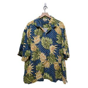Pusser's Island Reserve Silk Floral Hawaiian Casual Button Down Shirt Sz XL
